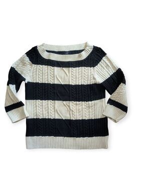 Chaps Cable Knit Sweater Cream and Black Large